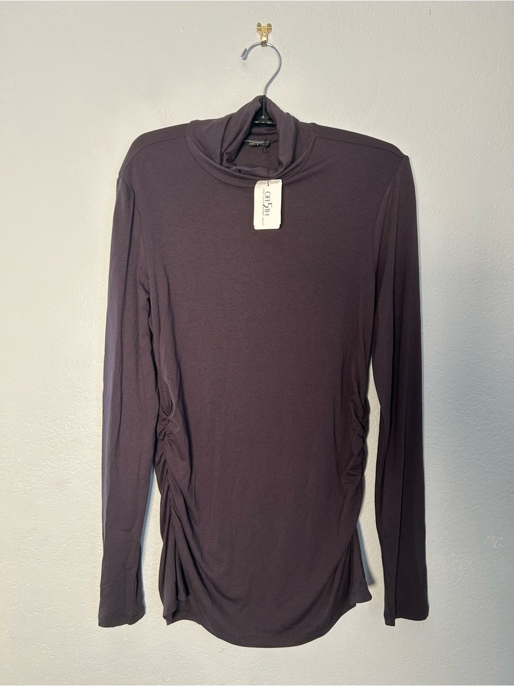 Saks Fifth Avenue Long-Sleeve Viscose Side Ruche Mock Neck Top in Gray